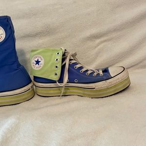 Calf High Blue/Green Platform Converse All Stars